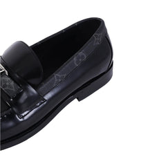 Imported  Black Leather Loafers with Monogram Buckle - Luxury Men's Footwear