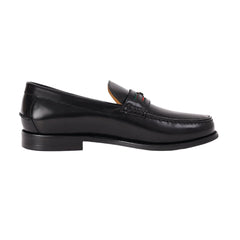 Imported Men’s Black Leather Loafers with Signature Green and Red Web Stripe