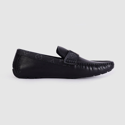 Men's Classic Imported Black Normal Loafers with Silver LV Emblem