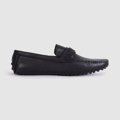 Imported  Black Leather Loafers with Signature Silver LV Buckle - Men's Luxury Designer Shoes