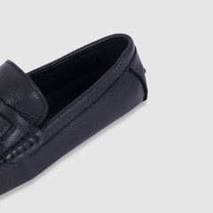 Imported  Black Leather Loafers with Signature Silver LV Buckle - Men's Luxury Designer Shoes