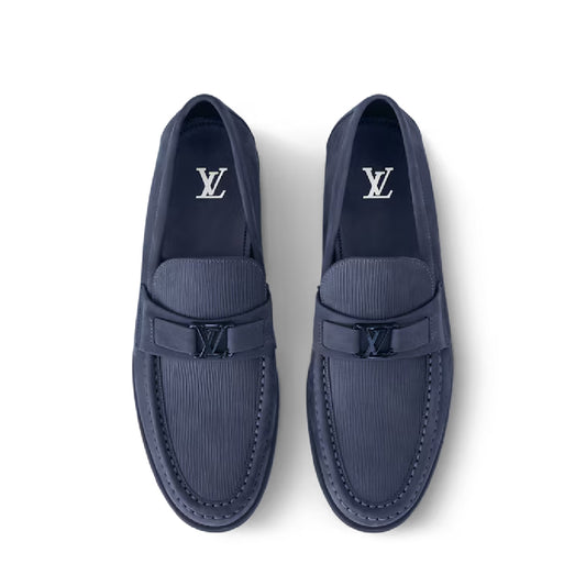Navy Textured Leather Major Loafers
