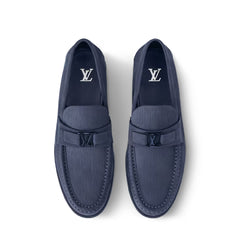 Navy Textured Leather Major Loafers