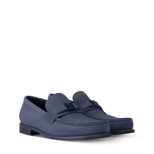 Navy Textured Leather Major Loafers