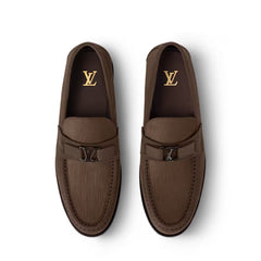 Brown Textured Leather Major Loafers