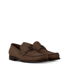 Brown Textured Leather Major Loafers